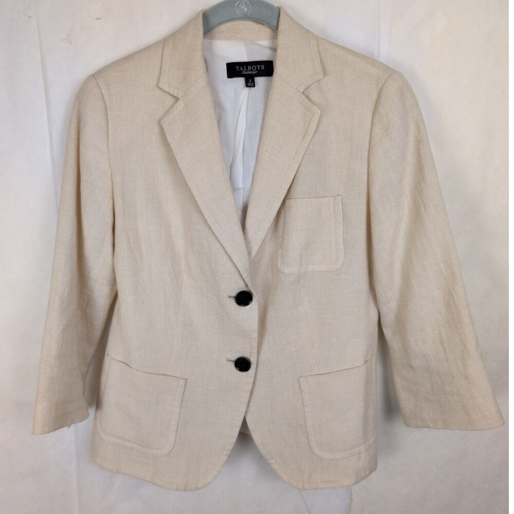 Talbots tan linen blazer jacket Size 2 Old Money Quiet Luxury Coastal Resort